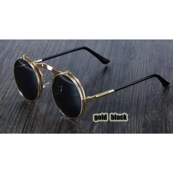 Vintage Steampunk Flip Sunglasses Retro Round Metal Sun Glasses for Men Women - Picture 6 of 6